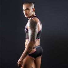 Load image into Gallery viewer, Mens Top &amp; Brief Set Black/ Pink
