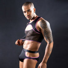 Load image into Gallery viewer, Mens Top &amp; Brief Set Black/ Pink
