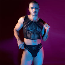 Load image into Gallery viewer, Mens Stripe Singlet &amp; Brief Set Black
