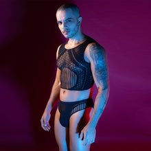 Load image into Gallery viewer, Mens Stripe Singlet &amp; Brief Set Black
