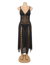 Load image into Gallery viewer, Long Split Nightgown Black Mesh Lace(12-14) Xl
