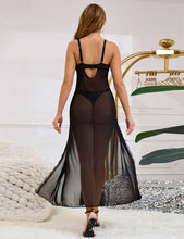 Load image into Gallery viewer, Long Split Nightgown Black Mesh Lace(12-14) Xl
