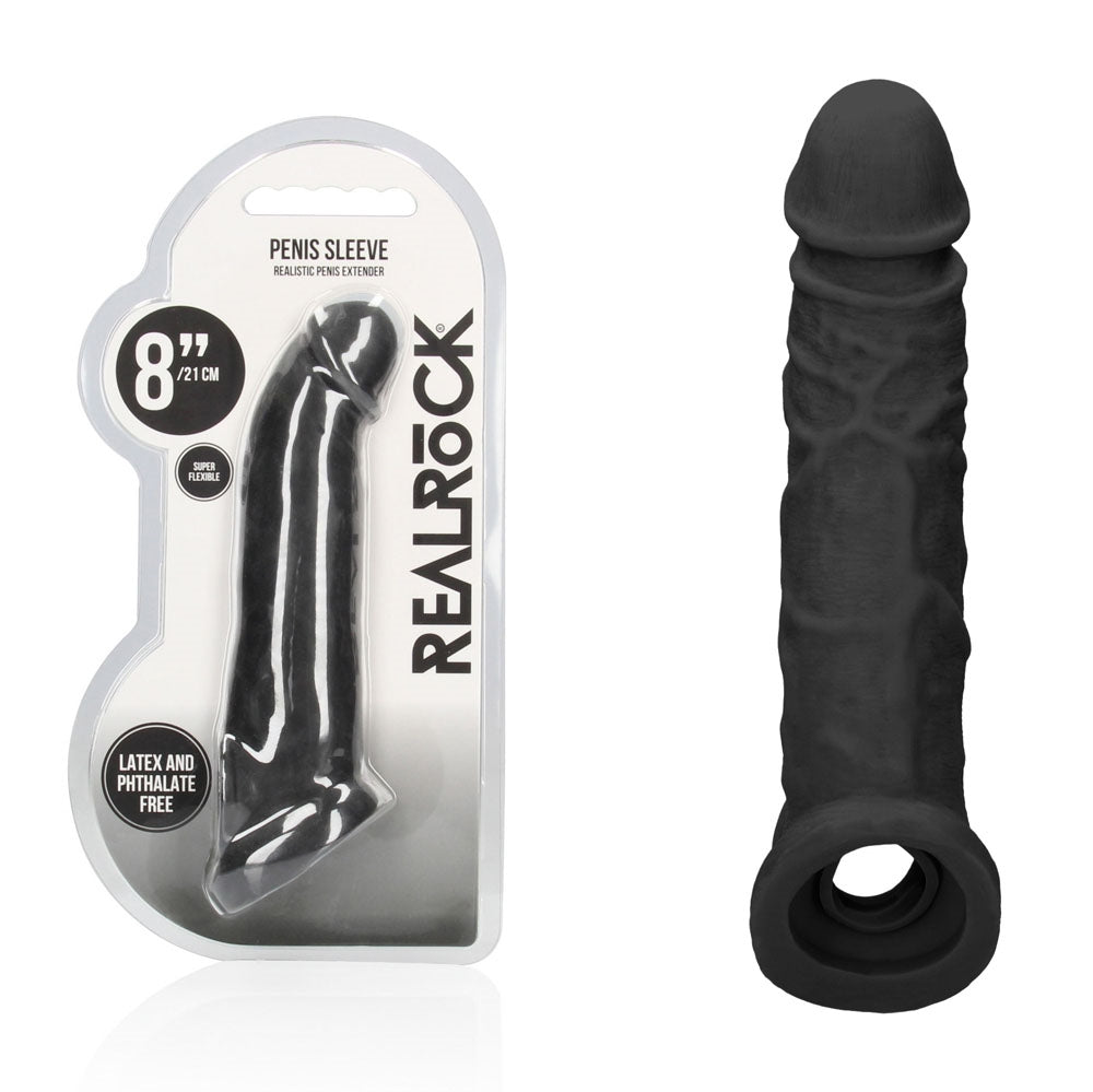 Load image into Gallery viewer, Realrock 8'' Realistic Penis Extender With Rings Black