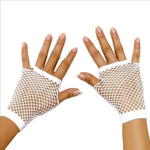 Wrist Length Fishnet Gloves - White