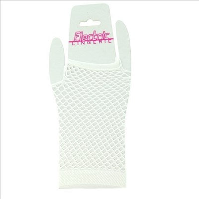 Wrist Length Fishnet Gloves - White