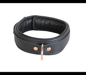 Black Leather Collar - Rose Gold