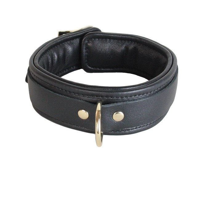 Black Leather Collar - Gold