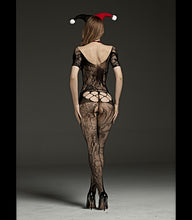 Load image into Gallery viewer, Crutchless Short Sleeved Body Stocking With Cut Out And Lace Design Black
