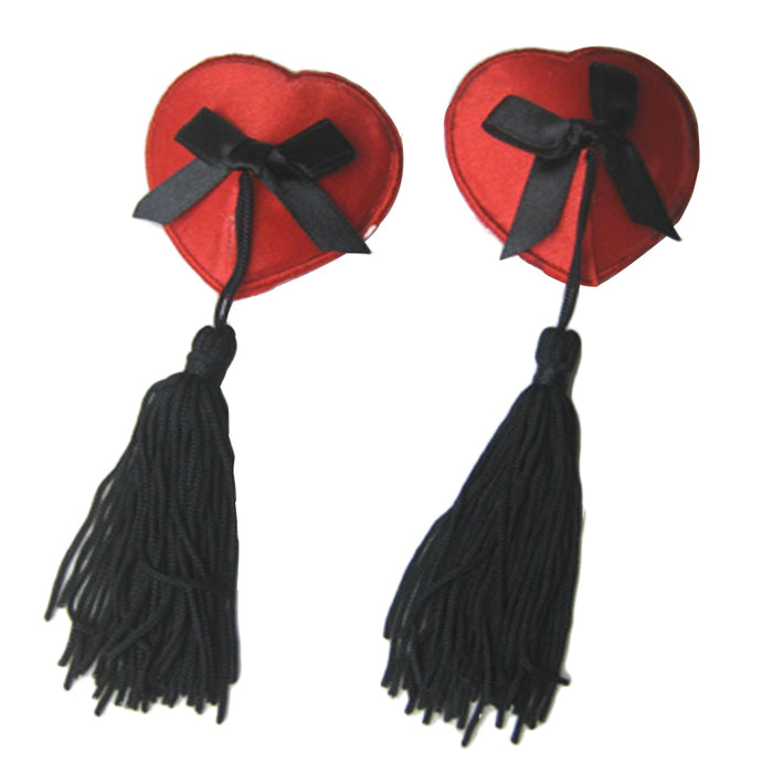 Nipple Cover Red/black Heart And Tassel