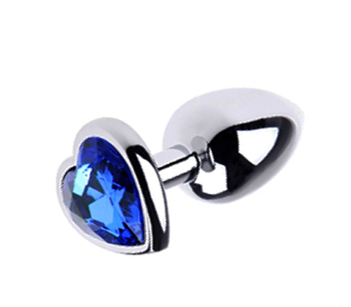 Heart Jeweled Butt Plug Medium Blue