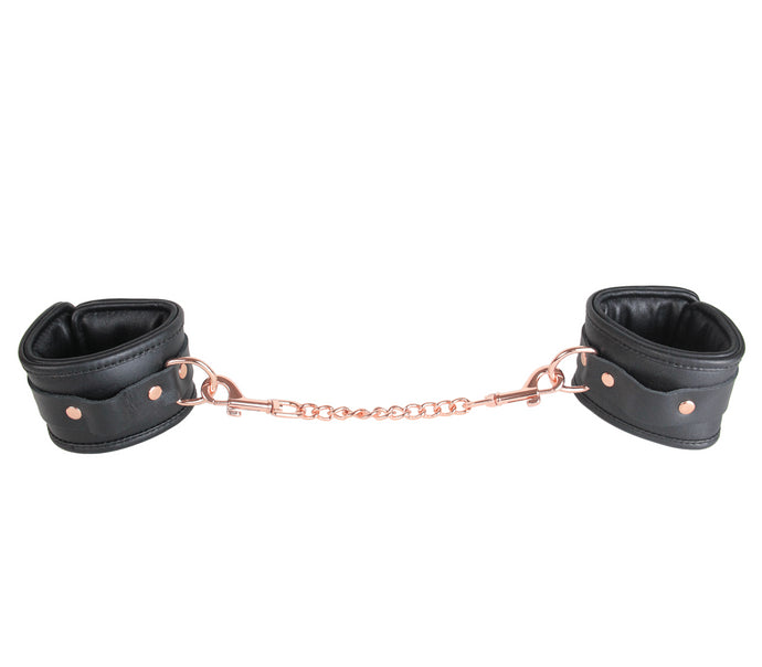 Padded Leather Wrist Cuffs With Lockable Buckle Rose Gold