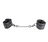 Padded Leather Wrist Cuffs With Lockable Buckle Pewter