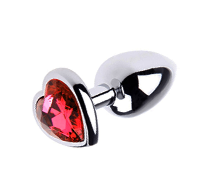 Heart Jeweled Butt Plug Small Red