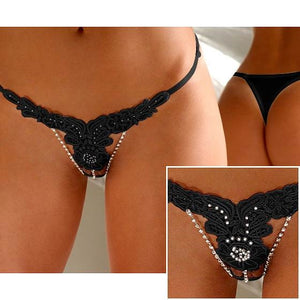 Black Floral G-string & Bead (12-14) Xl