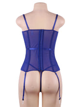 Load image into Gallery viewer, Deluxe Satin &amp; Lace Corset Blue (12) L

