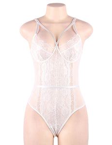 White Eyelash With Lace Splice Bodysuit (16-18) 3xl