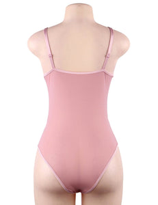 Pink Eyelash With Lace Splice Bodysuit (12-14) Xl