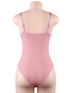 Pink Eyelash With Lace Splice Bodysuit (16-18) 3xl