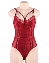 Load image into Gallery viewer, Red Eyelash With Lace Splice Bodysuit (8-10) M
