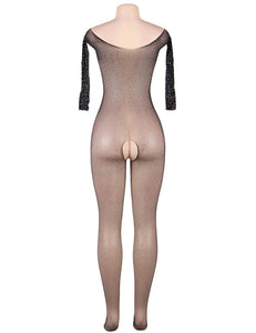 Black Fishnet & Diamonte Body Stocking (8-12) M