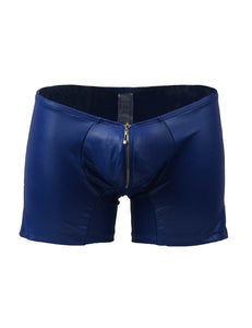 Mens Leather Look Shorts Blue (32-24) Xl