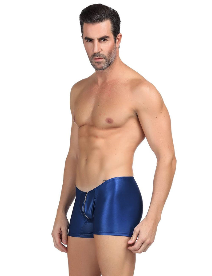 Mens Leather Look Shorts Blue (32-24) Xl