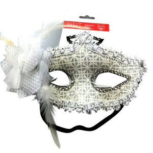 Glitter Mask W/ Flower White