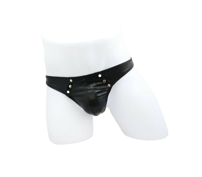 Mens Wet Look G-string With Stud L/ Xl
