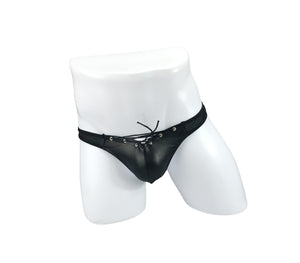 Mens Wet Look G-string With Lace Up S/m