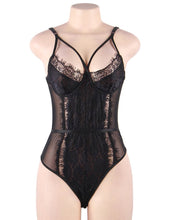 Load image into Gallery viewer, Black Eyelash With Lace Splice Bodysuit (8-10) M
