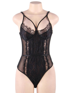 Black Eyelash With Lace Splice Bodysuit (8-10) M