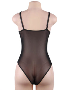 Black Eyelash With Lace Splice Bodysuit (8-10) M