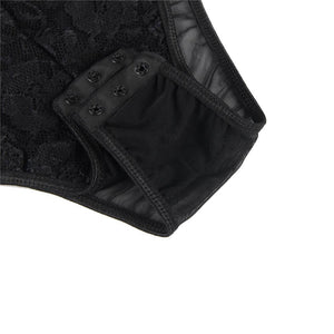 Black Eyelash With Lace Splice Bodysuit (8-10) M