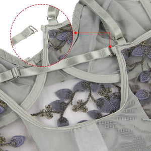 Grey Exquisite Embroidery Bodysuit (16-18) 3xl
