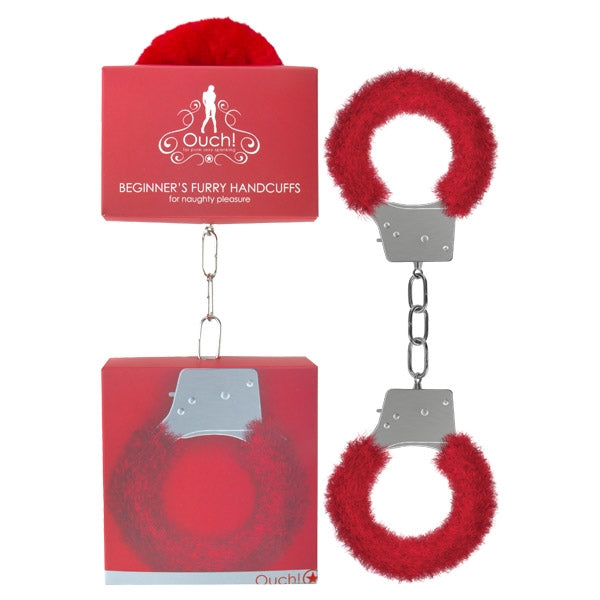 Ouch Beginner's Furry Handcuffs Red
