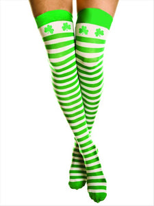 Stockings Striped Green & White With Shamrocks
