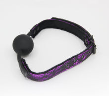 Load image into Gallery viewer, Satin &amp; Lace Silicone Ball Gag Purple
