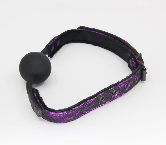 Satin & Lace Silicone Ball Gag Purple