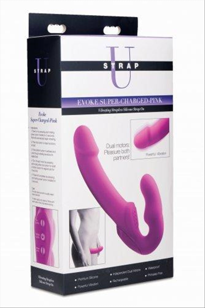 Strap U Evoke Rechargeable Vibrating Silicone Strapless Strap On- Pink