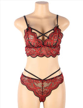 Load image into Gallery viewer, Red Lace Cross Strap Bra Set Red (16-18) 3xl
