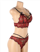 Load image into Gallery viewer, Red Lace Cross Strap Bra Set Red (20-22) 5xl

