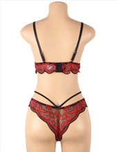 Load image into Gallery viewer, Red Lace Cross Strap Bra Set Red (16-18) 3xl
