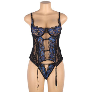 Lace Gartered Set With Underwire Blue (16-18) 3xl