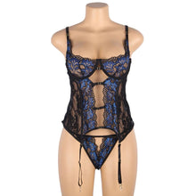 Load image into Gallery viewer, Lace Gartered Set With Underwire Blue (12-14) Xl
