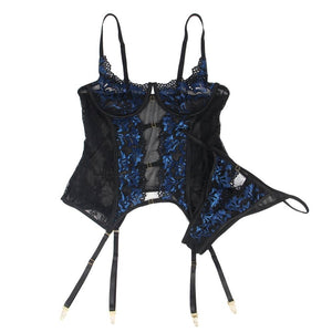 Lace Gartered Set With Underwire Blue (16-18) 3xl
