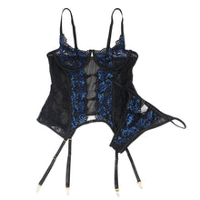Load image into Gallery viewer, Lace Gartered Set With Underwire Blue (12-14) Xl
