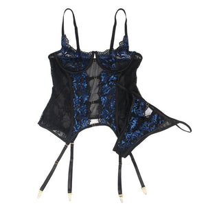 Lace Gartered Set With Underwire Blue (12-14) Xl