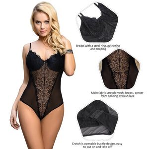 Lace Teddy With Underwire Black (12-14) Xl