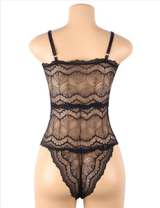 Adjustable Ribbon And Lace Teddy Black (20-22) 5xl