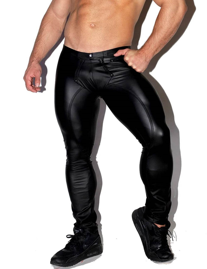 Men‘s Leather Look Open Crotch Pants (32-34) Xl